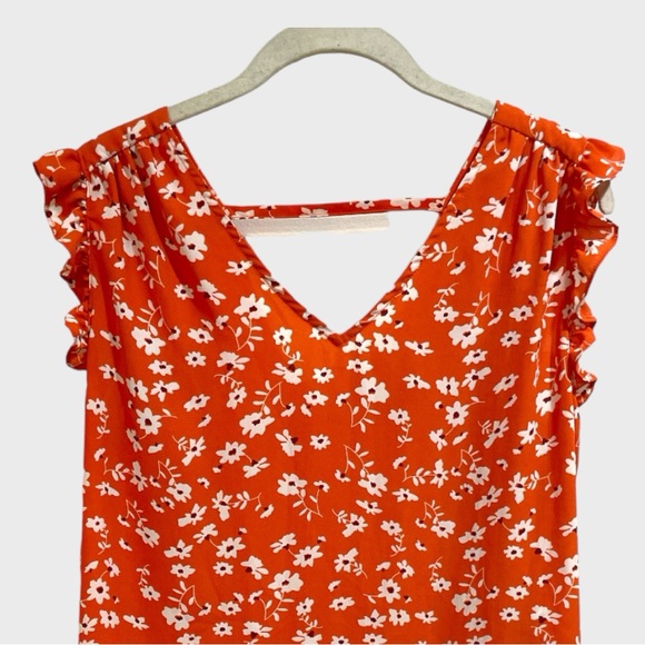 Philosophy Orange White Floral Flutter Top Size Large ( NWOT) - Picture 6 of 13